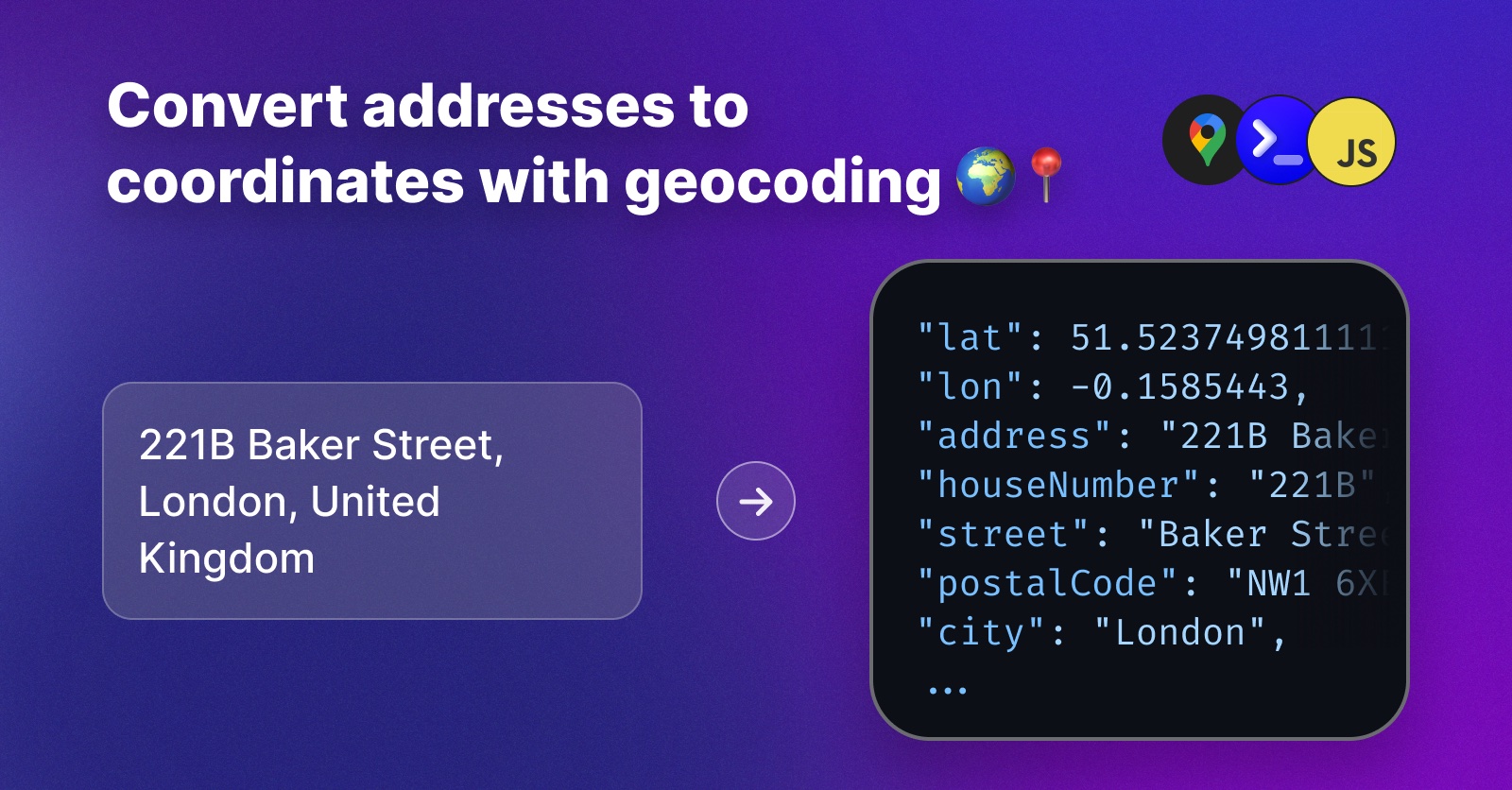 Image showing an address being converted into GPS coordinates