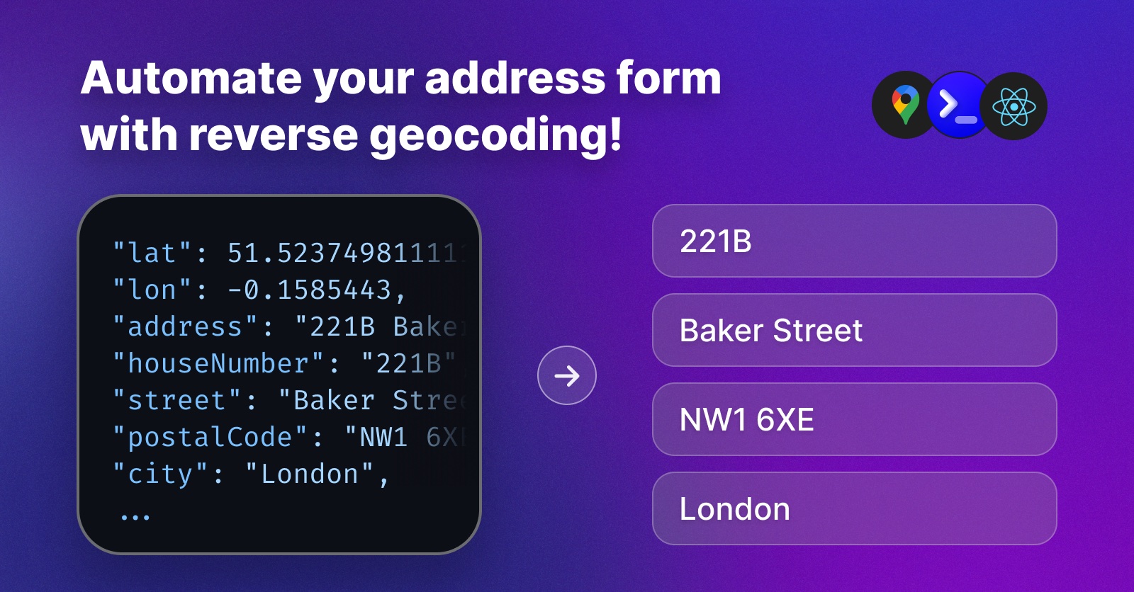 Image showing a form being autocompleted using reverse geocoding